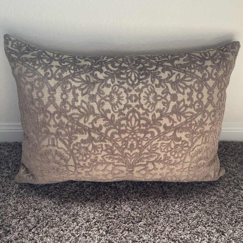 Rectangular Floral Damask Pattern Accent Throw Pillow - Light Gold & Light Brown